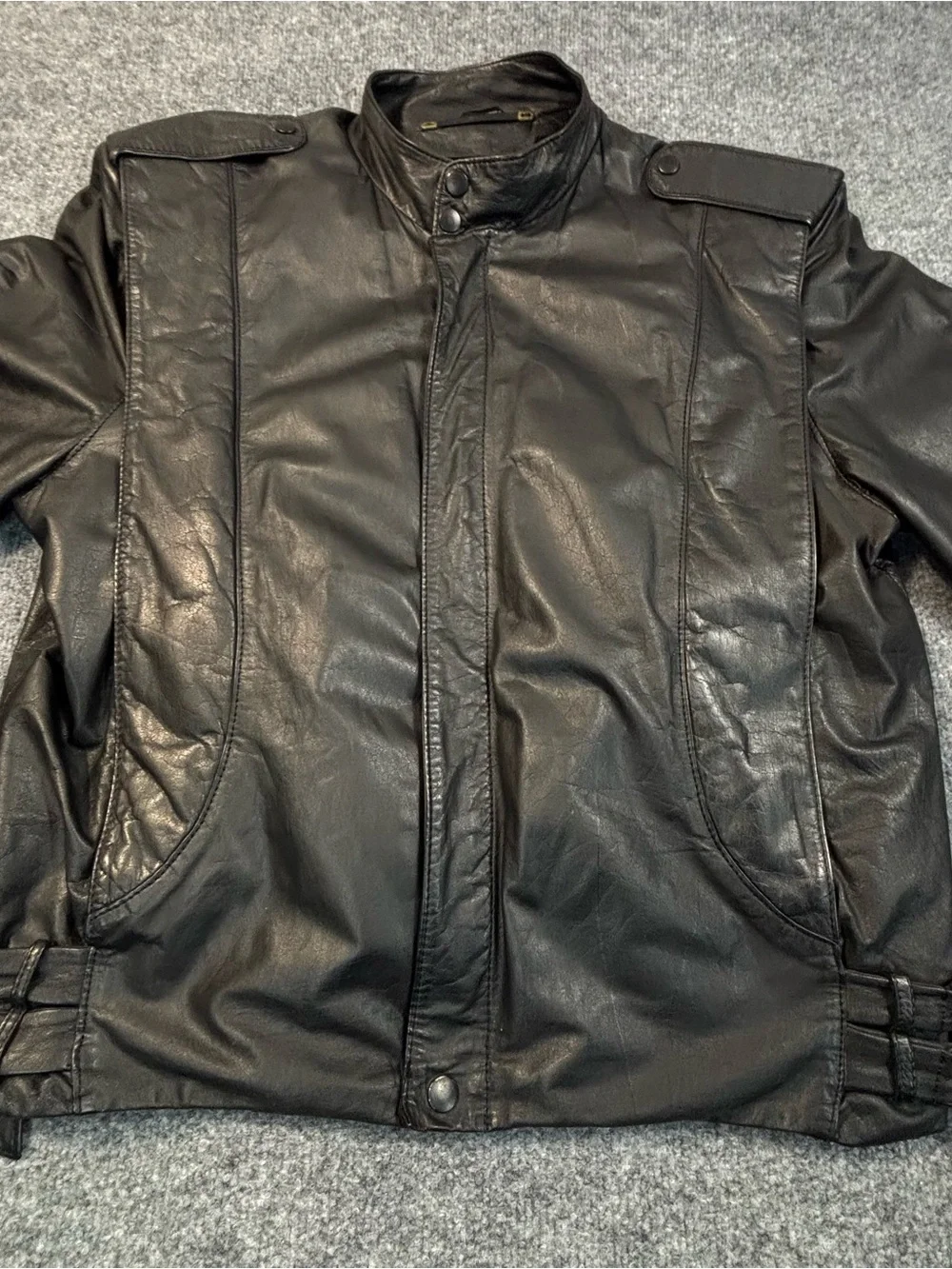 VTG 80s Rivari Black Leather Jacket Pile Lined Cafe Racer Moto Mens Medium Large